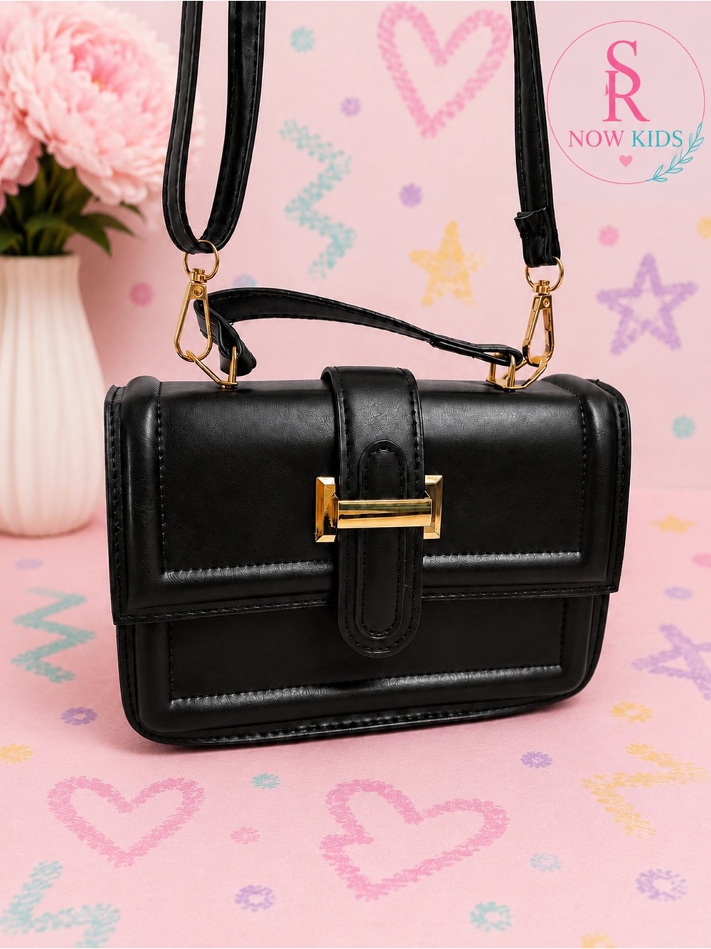 Girls Mini Black Crossbody Purse Faux Leather Dress Up Handbag NWT 7.5”x5”